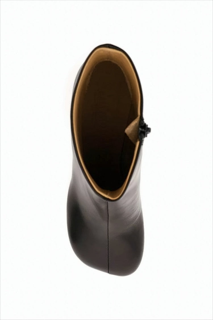 Mm6 By Maison Margiela Minimalist Black Leather Ankle Boots With Rounded Toe