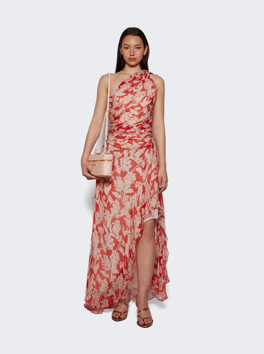 Victoria Beckham One Shoulder Draped Midi Dress Chilli And Blush