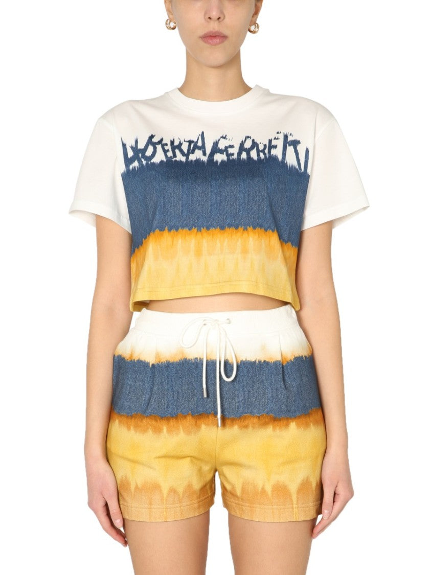 Alberta Ferretti Cropped Printed Cotton T-Shirt