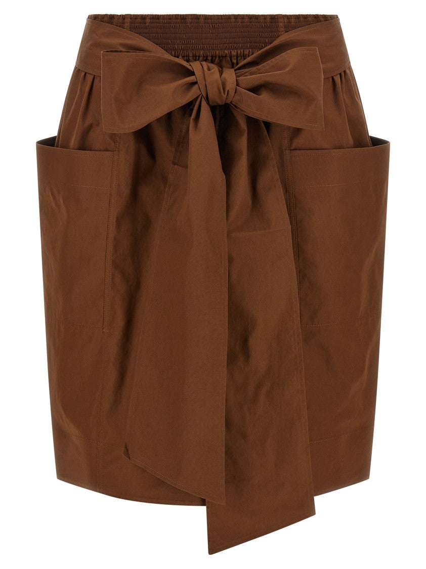 Chloé Brown Cotton Poplin Sheath Midi Skirt With Sash Waistband