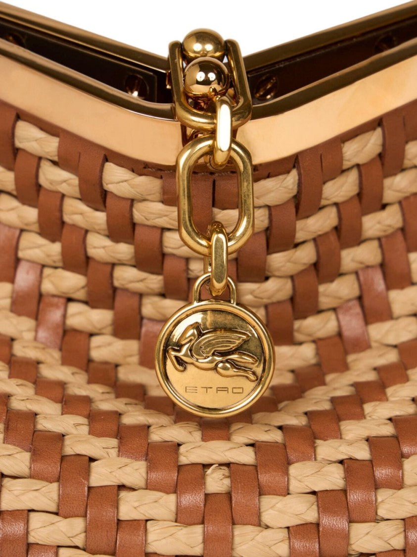 Etro Braided Raffia And Leather Handbag