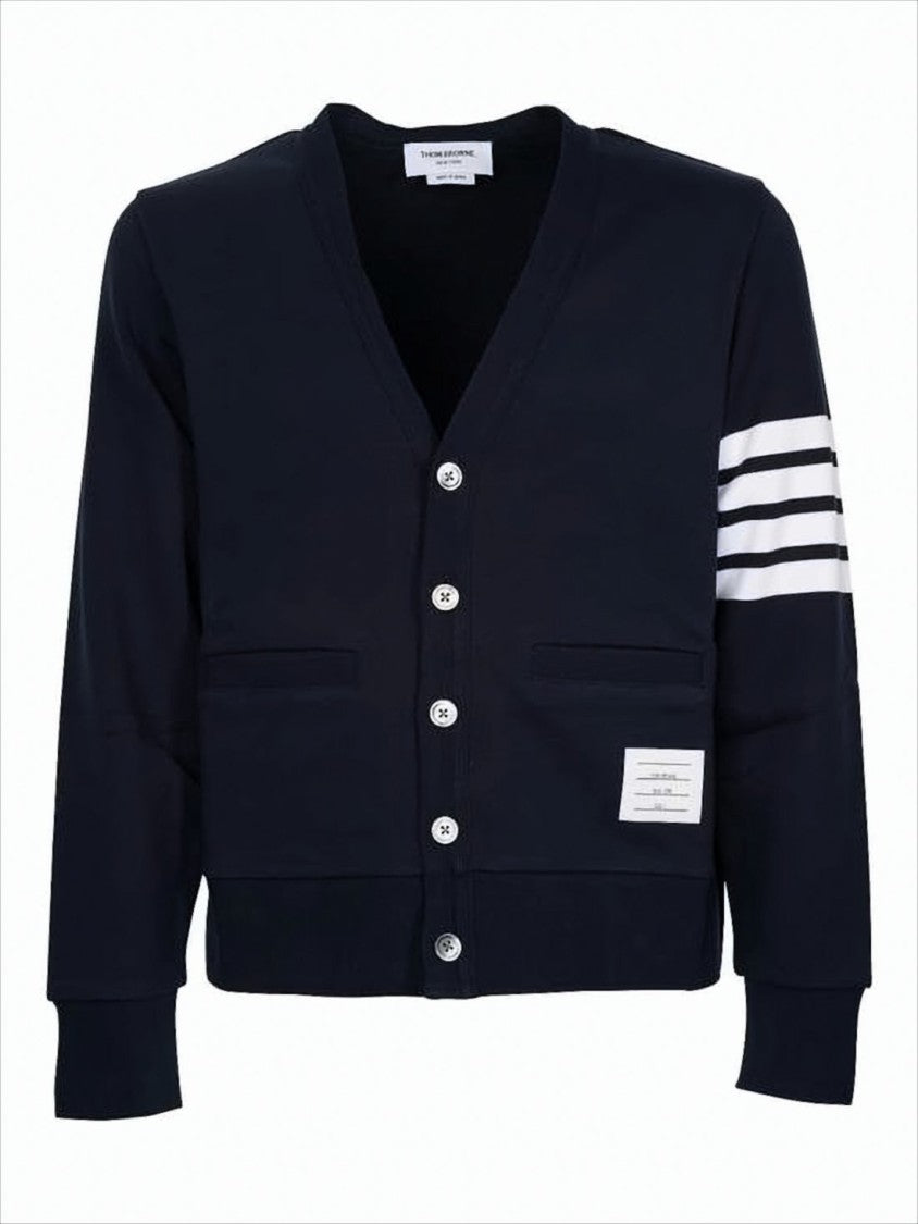 Thom Browne Cropped Blue Cardigan With Deep V-Neck And Signature Stripes