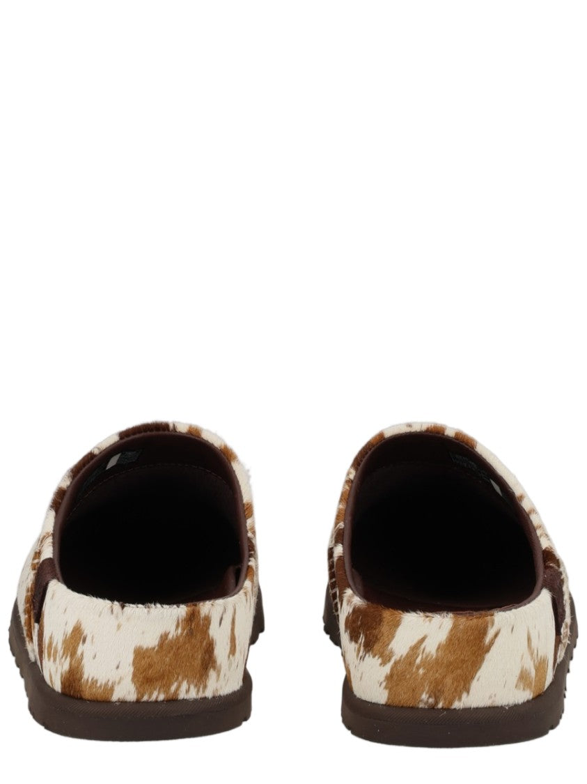 Ugg Leather Slip-On Sabot Shoes With Rustic Cowhide Pattern
