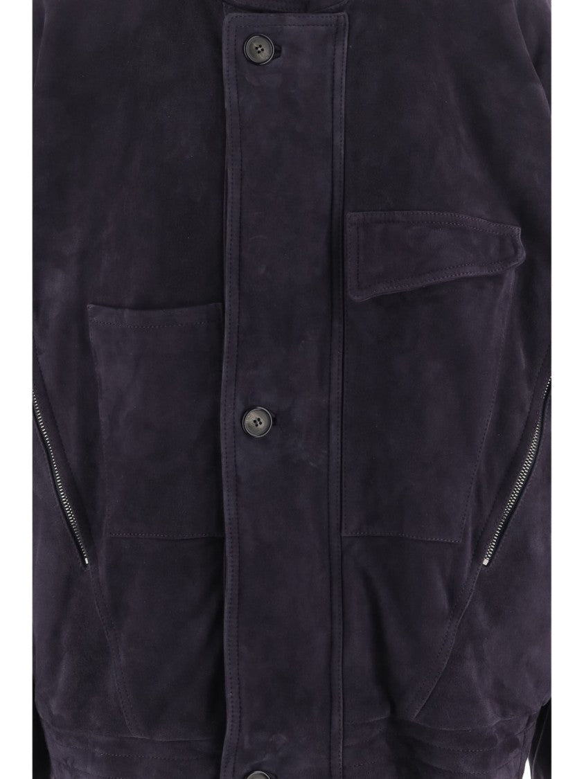 Giorgio Armani Purple Oversized High Collar Suede Jacket