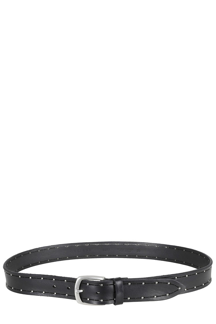 Orciani Black Studded Silver Buckle Leather Belt