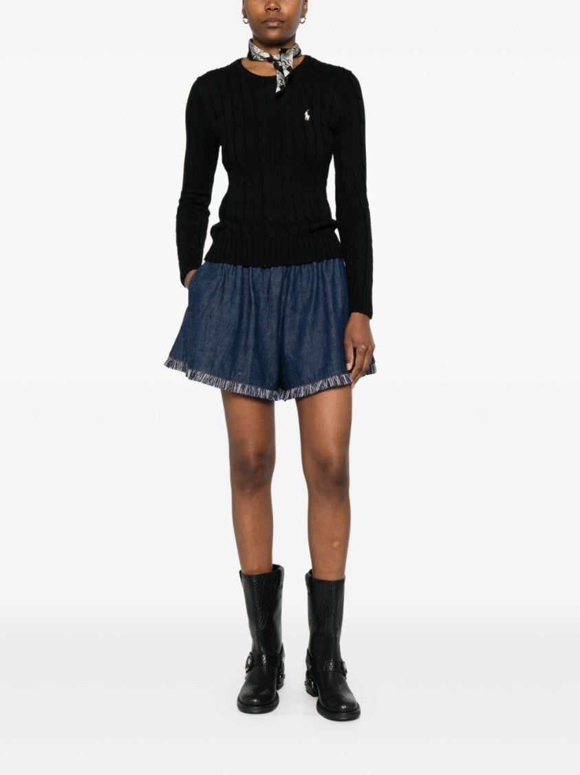 Polo Ralph Lauren Black Fitted Cable Knit Logo Sweater