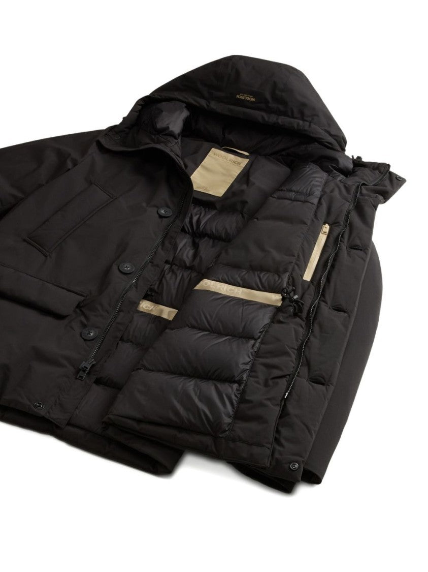 Woolrich Padded Black Parka With High Collar