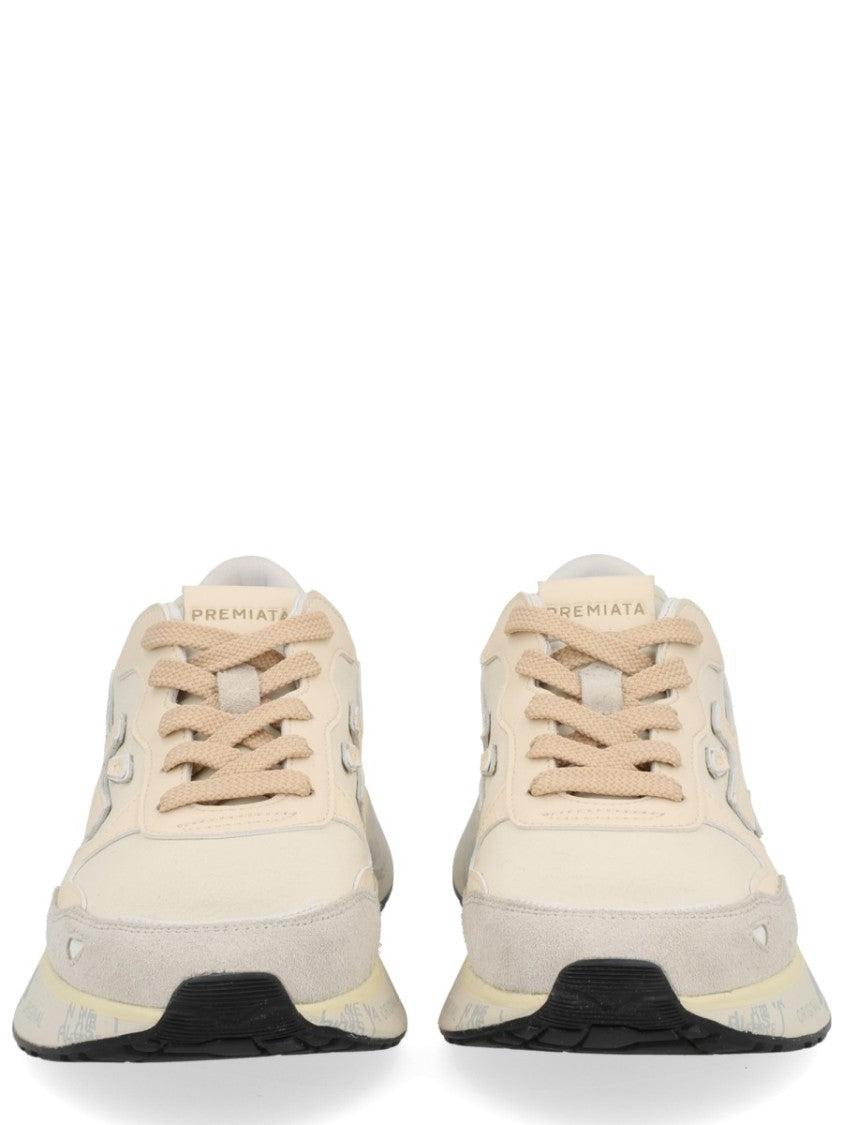 Premiata Beige And Cream Leather Sneakers With Textured Detailing