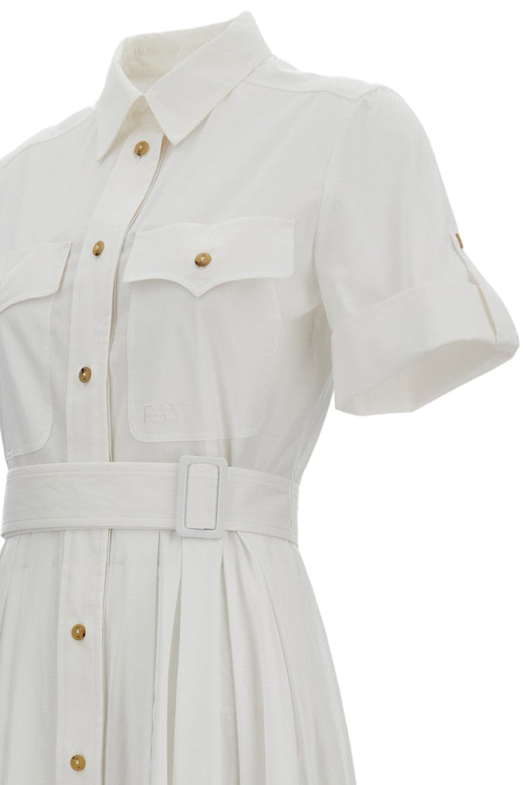 Fay Short-Sleeved Cotton Midi Dress With Classic Shirt Collar