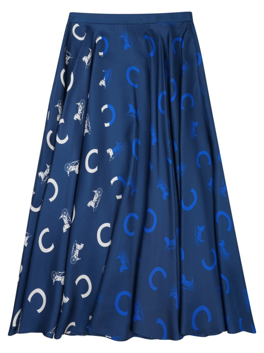 Celine Silk Midi Skirt With Horseshoe Print