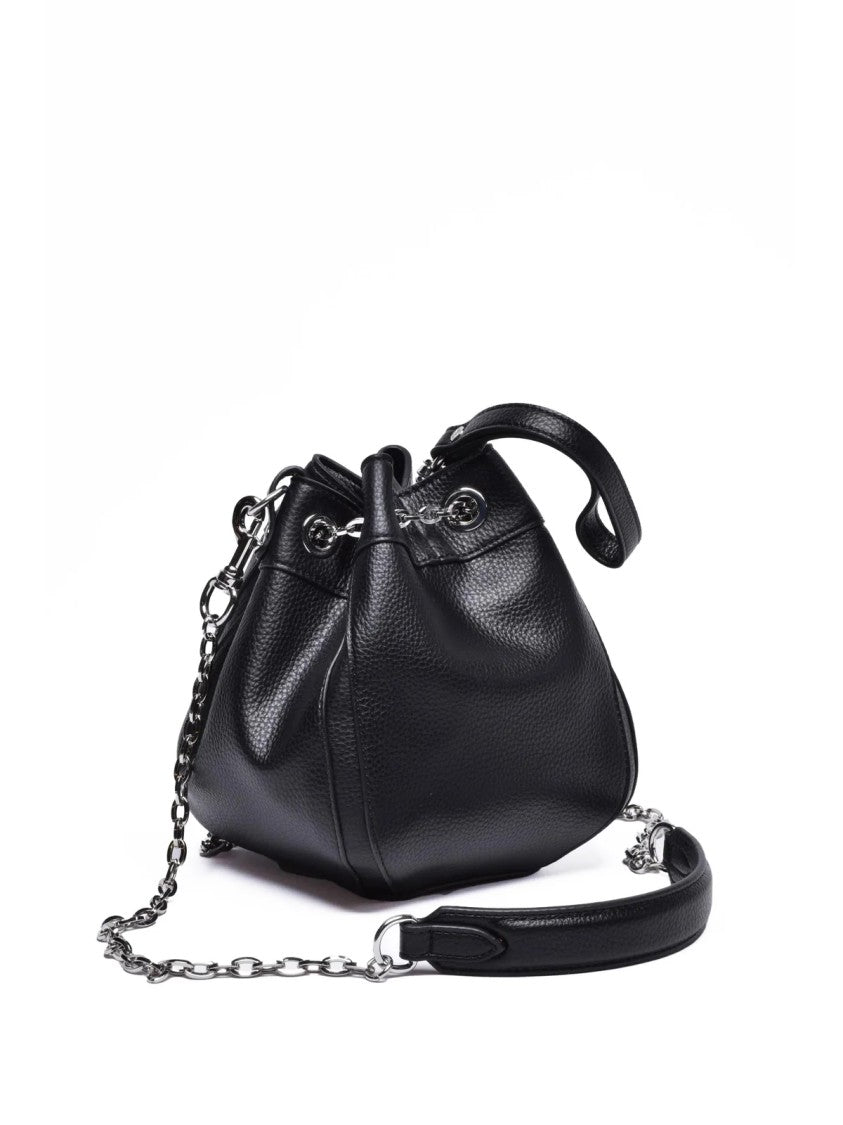 Vivienne Westwood Textured Black Bucket Shoulder Bag With Chain Detail Closure