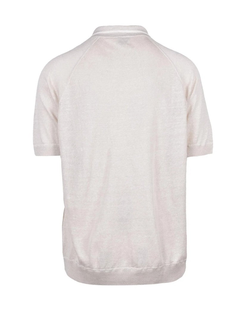 Eleventy Beige Linen Cotton Piqué Polo Shirt