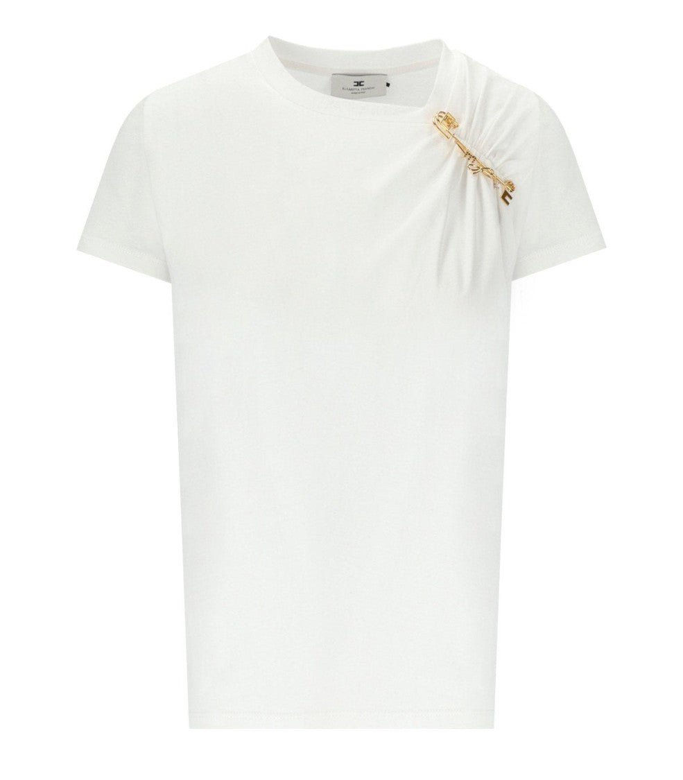 Elisabetta Franchi White T-Shirt With Brooch