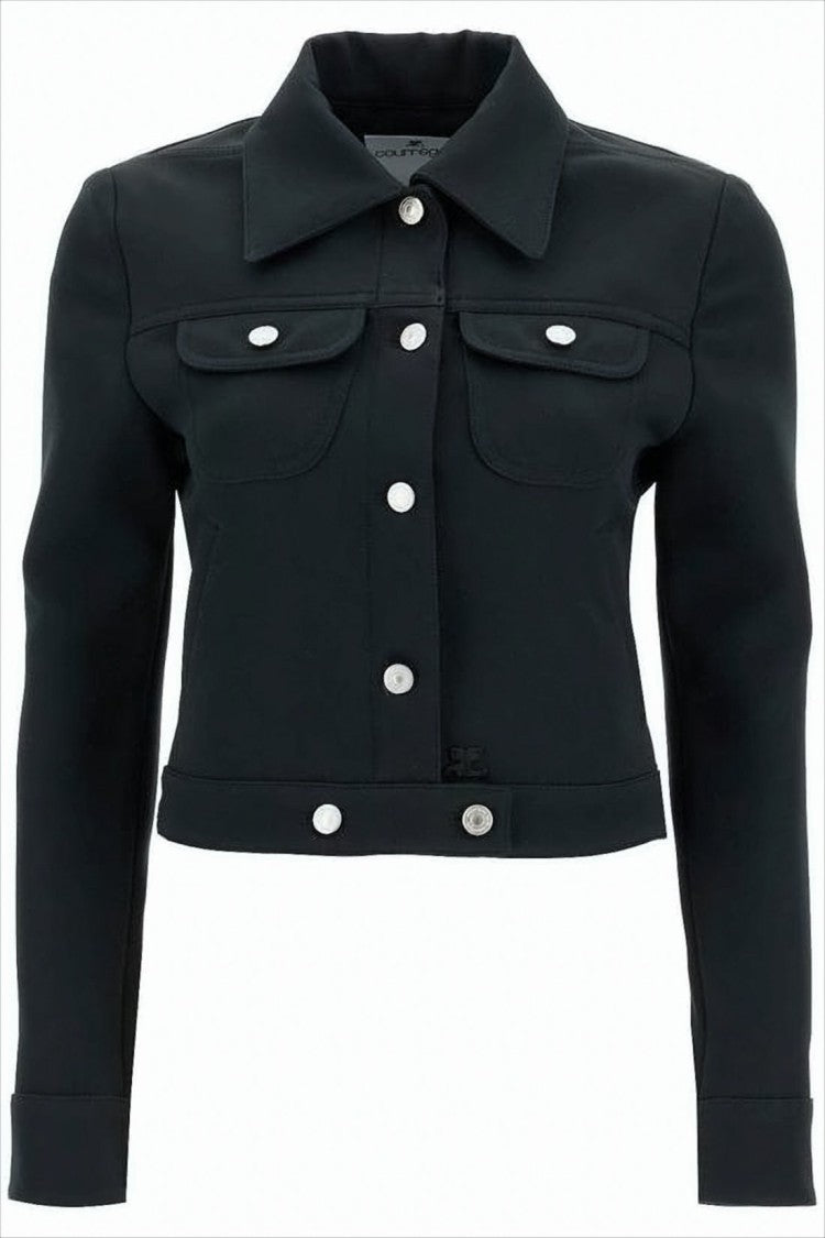 Courrèges Cropped Black Denim Jacket With Structured Silhouette