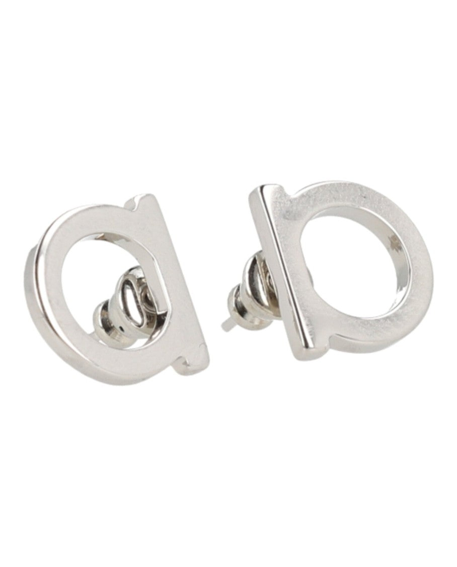 Ferragamo Circular Brass Earrings With Silver-Tone Finish