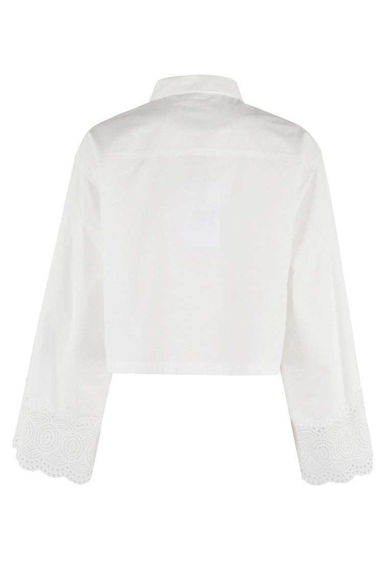 Isabelle Blanche Cropped Shirt With Classic Collar And Lace Detailing
