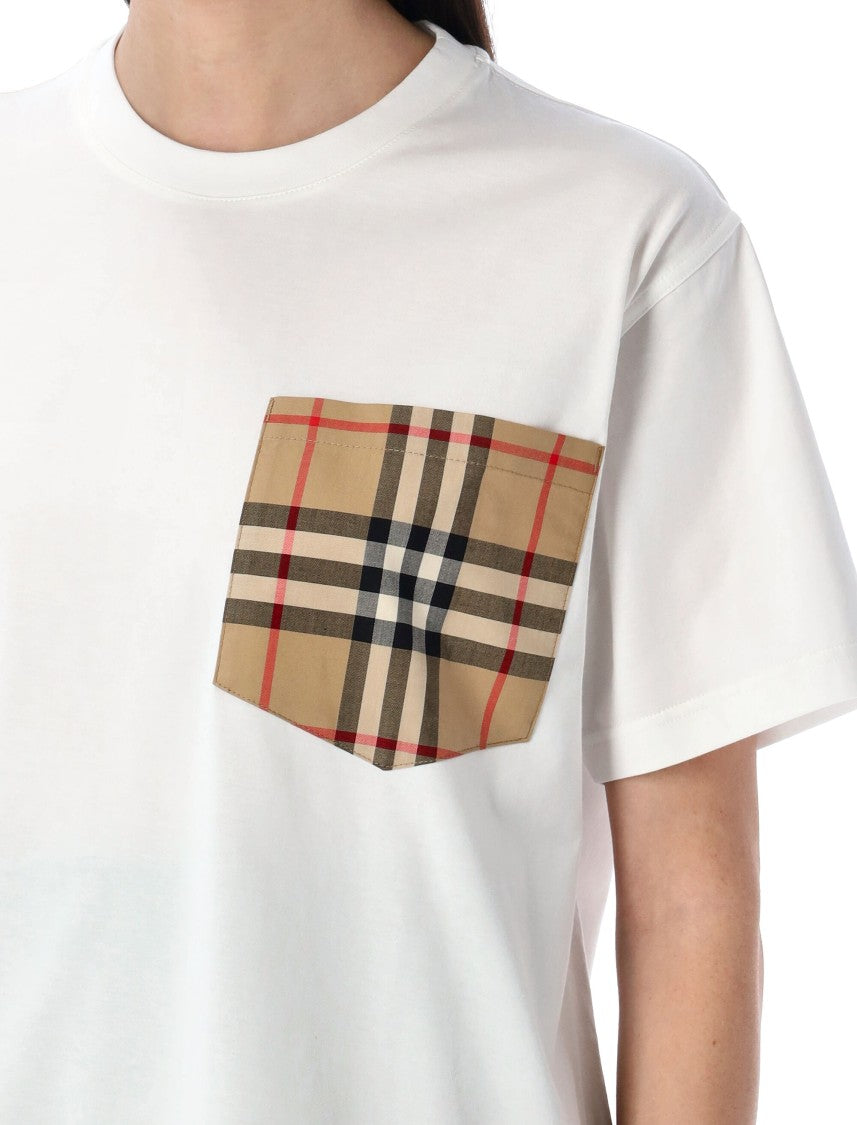 Burberry Check Pocket Cotton T-Shirt With Ribbed Neckline And Stylish Detailing
