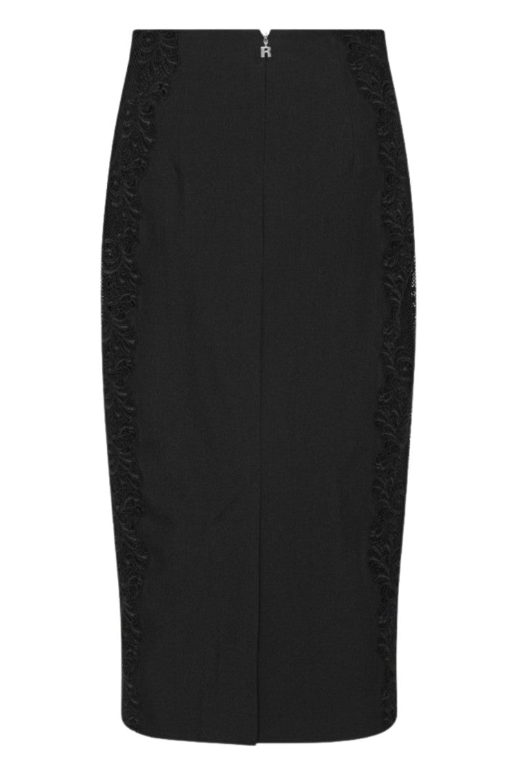 Rotate Black Lace Insert Front Slit Pencil Skirt