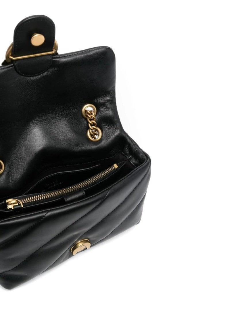 Pinko Quilted Shoulder Bag With Gold-Tone Bird Motif