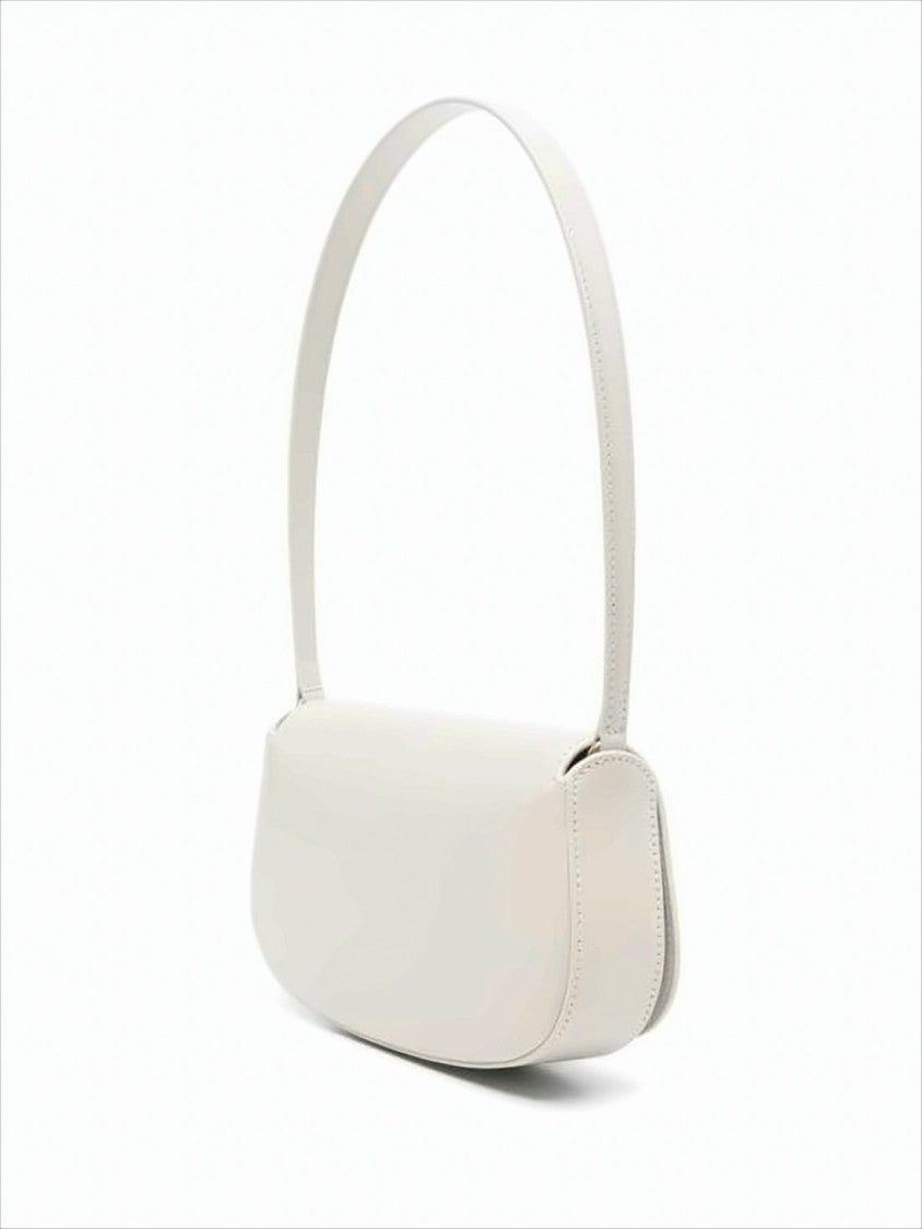 Saint Laurent Curved Rectangular White Crossbody Bag In Calf Leather