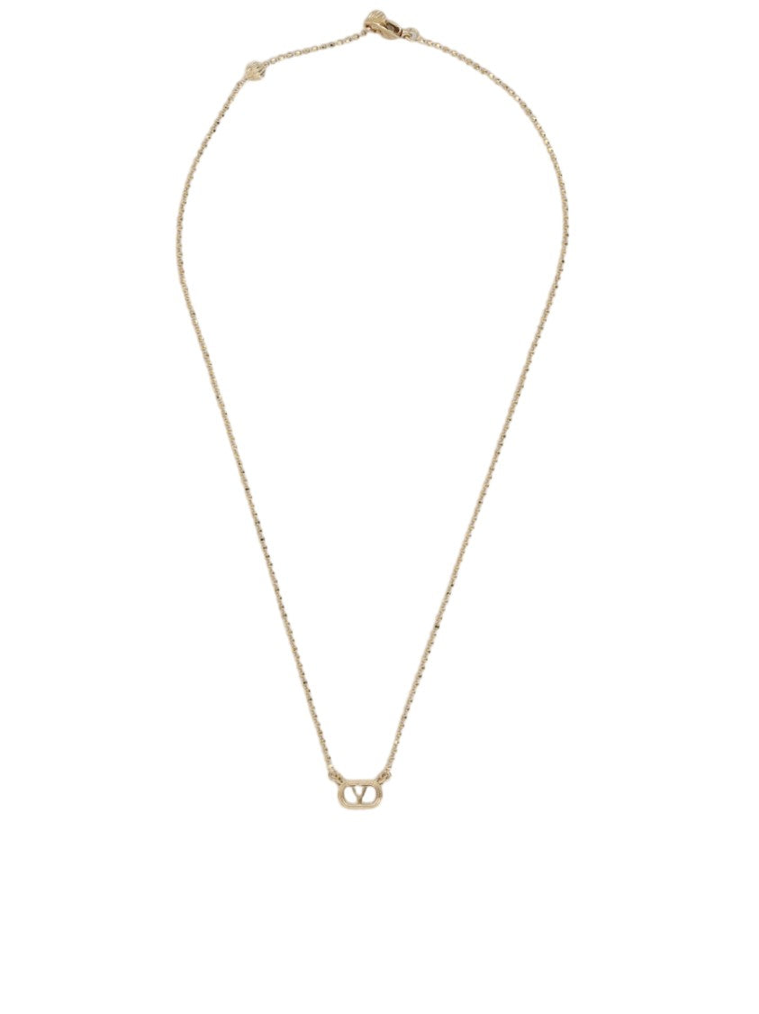 Valentino Garavani Ovalette Rhinestone Pendant Brass Necklace
