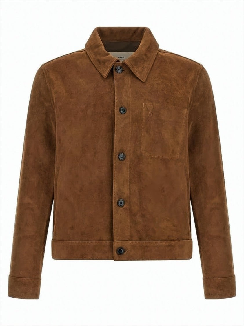 Ami Rich Brown Goat Leather Casual Jacket