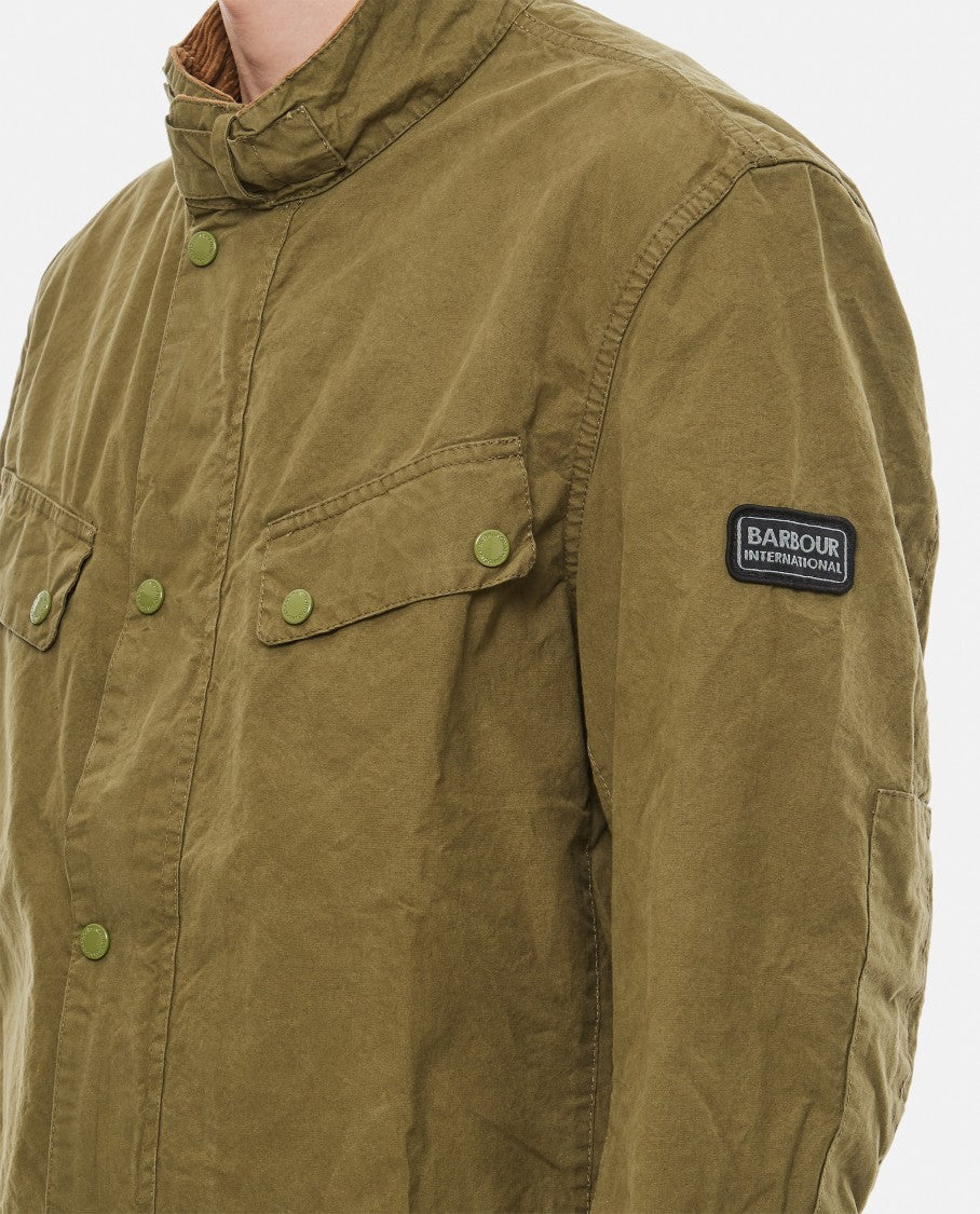 Barbour Regular Fit Green Jacket With Ribbed Velvet Collar