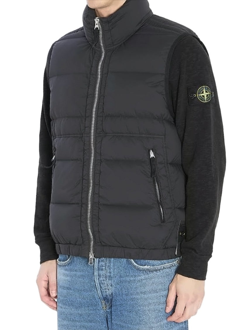 Stone Island High-Collar Black Padded Vest With Zippered Pockets