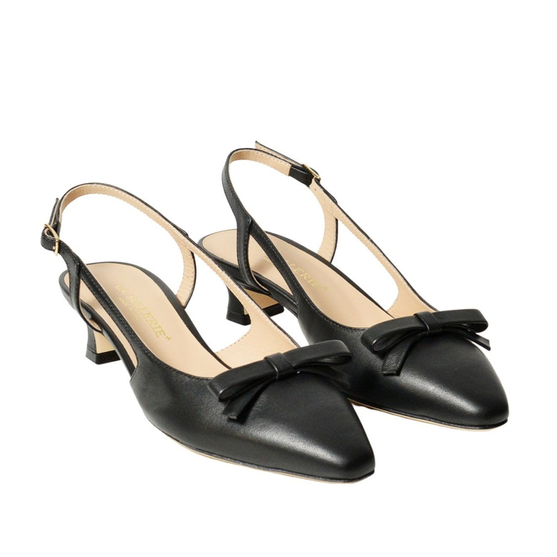 La Sellerie Slingback In Nappa Nera Con Nodino Sullo Scollo