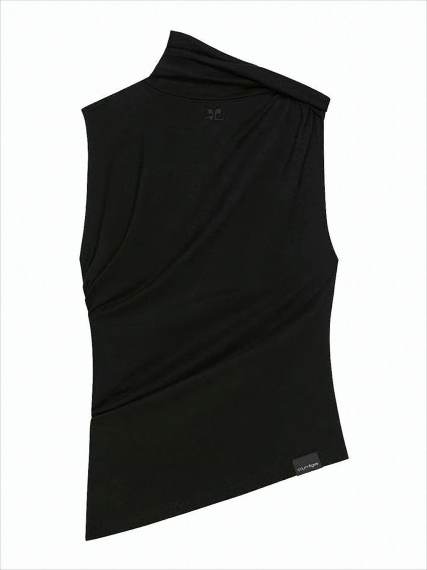 Courrèges High Collar Black Sleeveless Top