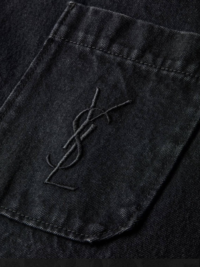 Saint Laurent Downtown Black Classic-Collar Overshirt