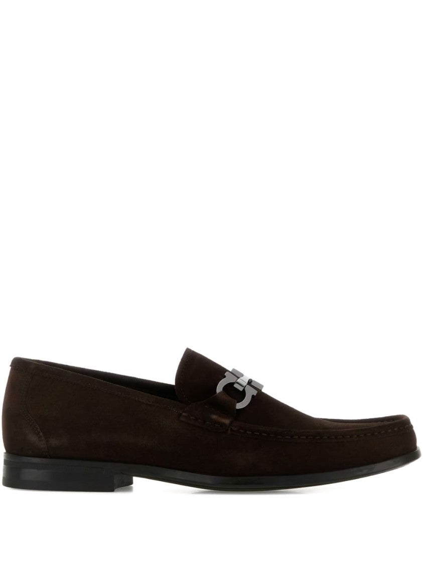 Ferragamo Suede Loafers With Gancini Buckle Detail