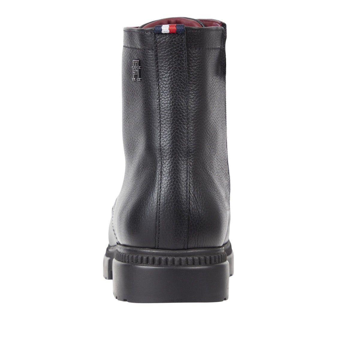 Tommy Hilfiger Black Leather Lace-Up Striped Boots