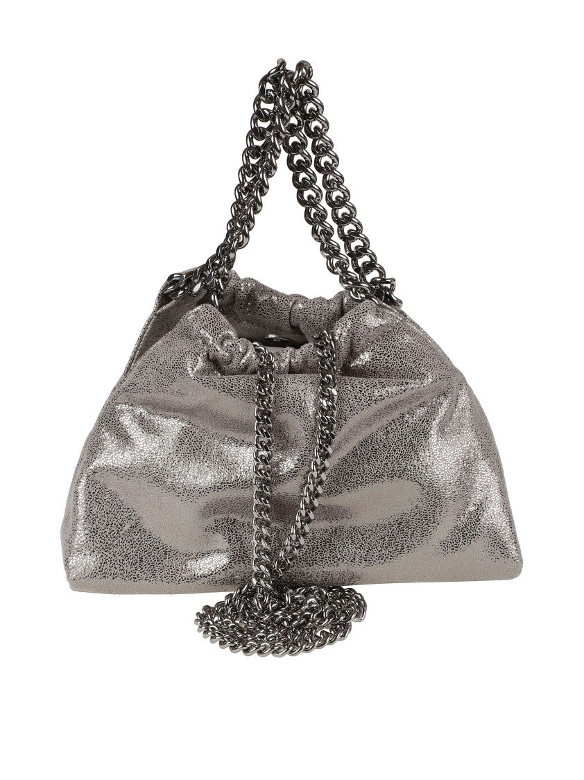 Stella Mccartney Shimmering Silver Textured Handbag With Double Chain Handle