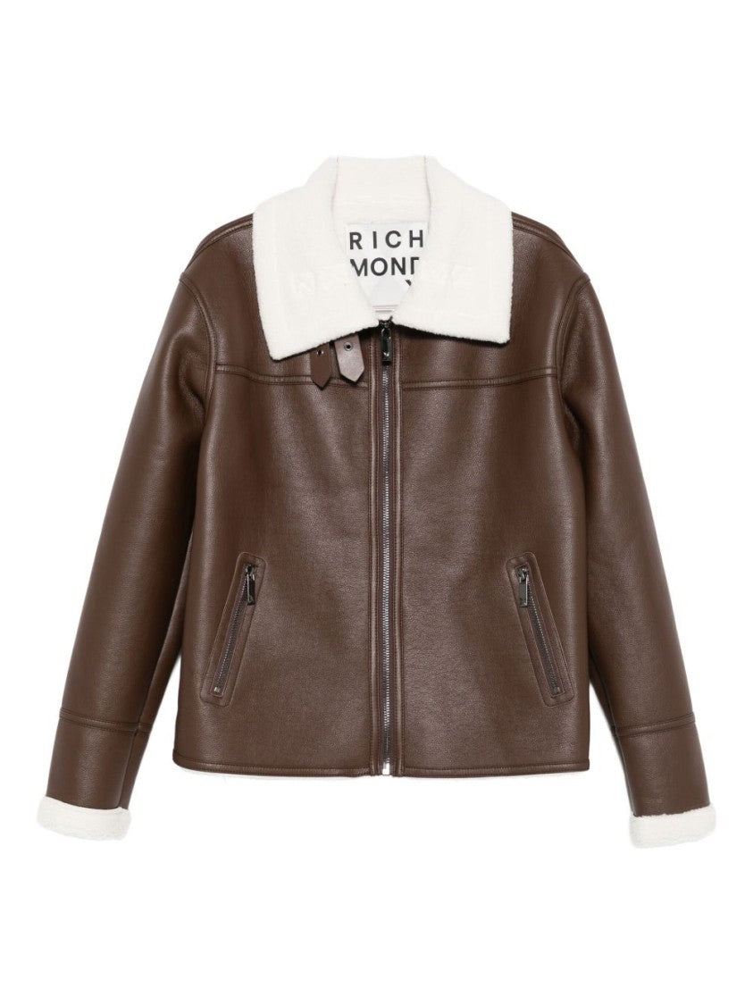 John Richmond Brown Jacket With Shearling Collar