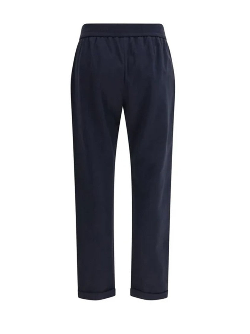 Brunello Cucinelli Blue Monili Embroidery Cotton Cropped Pants