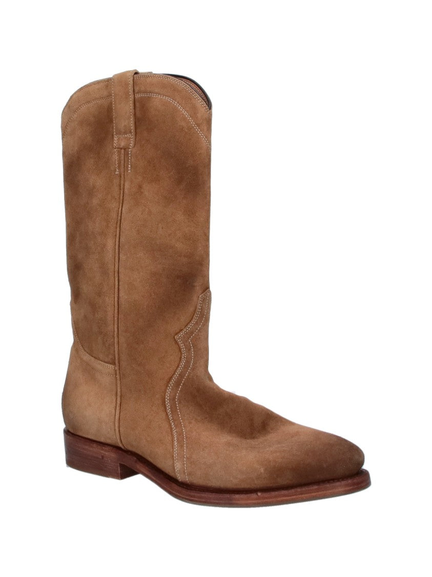 Jil Sander Mid-Calf Brown Calf Suede Boots With Slip-On Design