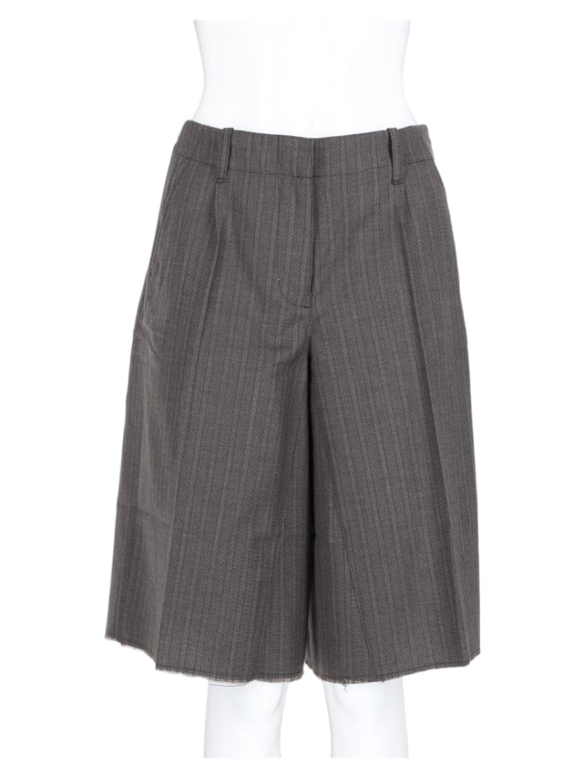 Our Legacy Grey Pinstripe Wool-Blend Wide-Leg Shorts