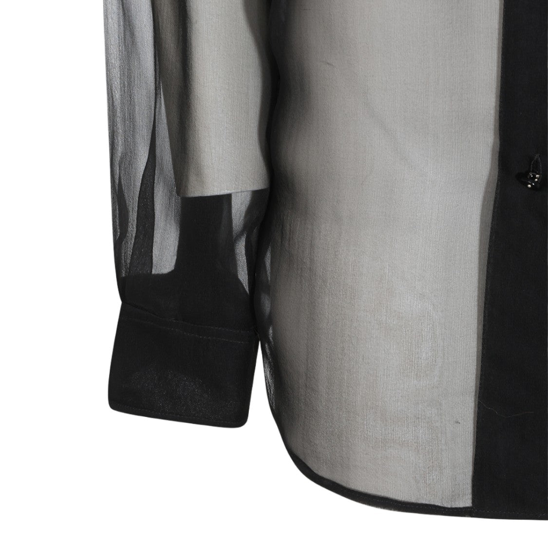 Alberta Ferretti Black Sheer Lace Panel Bow Tie Shirt