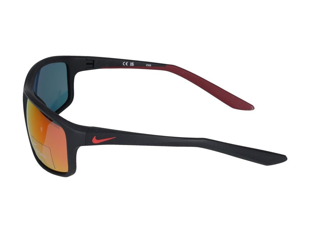 Nike Matte Black And Red Mirror Sunglasses With Angular Design