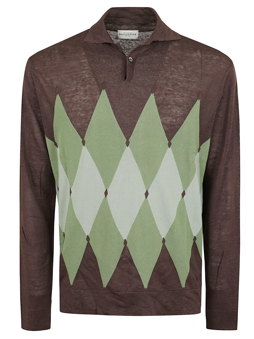 Ballantyne Polo Neck Pullover With Diamond Pattern Detailing