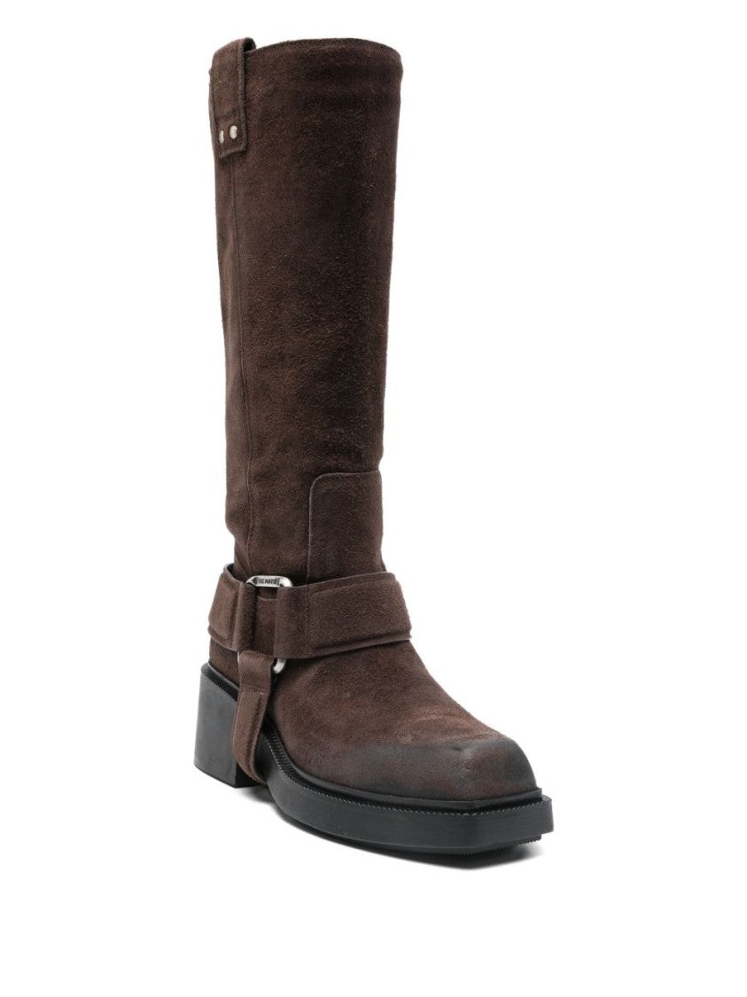 Vic Matié Dark Brown Saddle Suede Squared Boots
