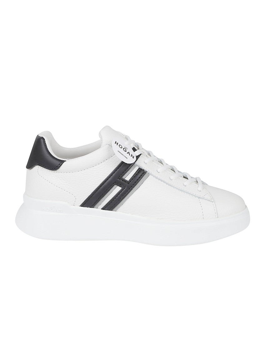 Hogan Calfskin White Sneakers With Black Accents