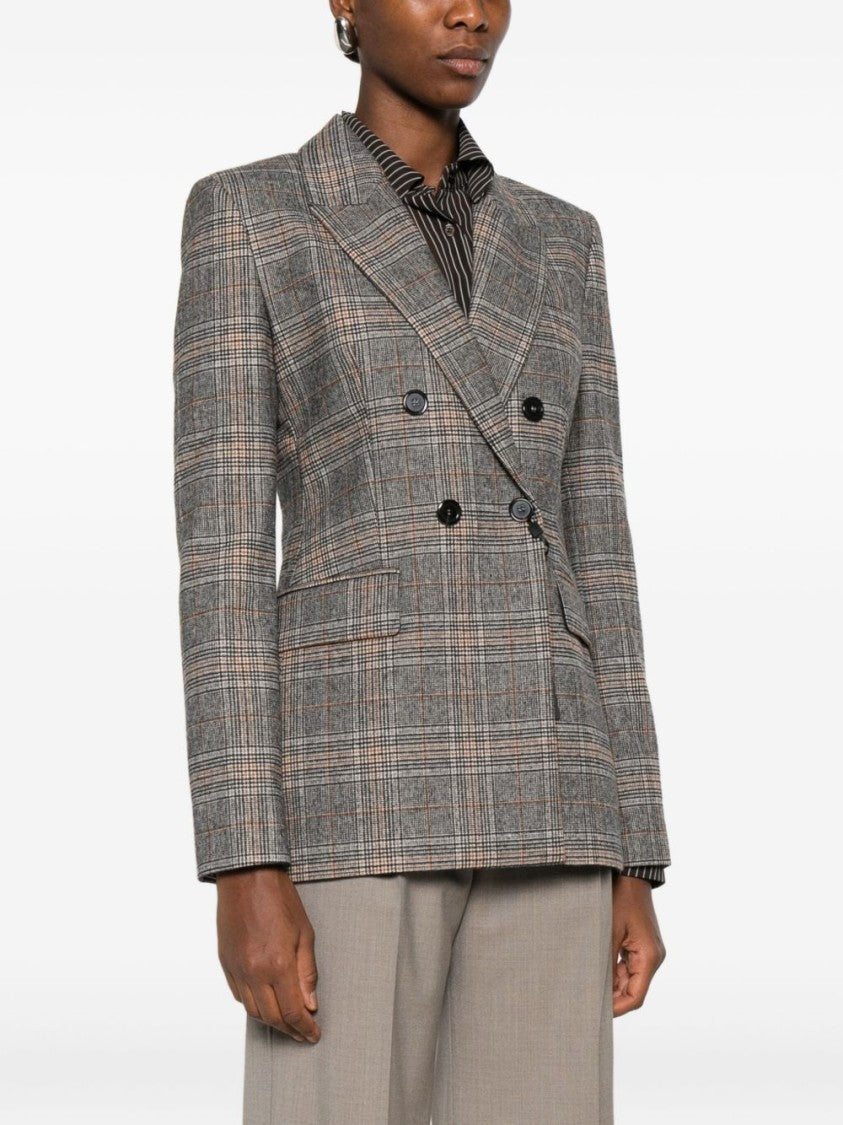 Pinko Double-Breasted Tailored Jacket With Plaid Pattern