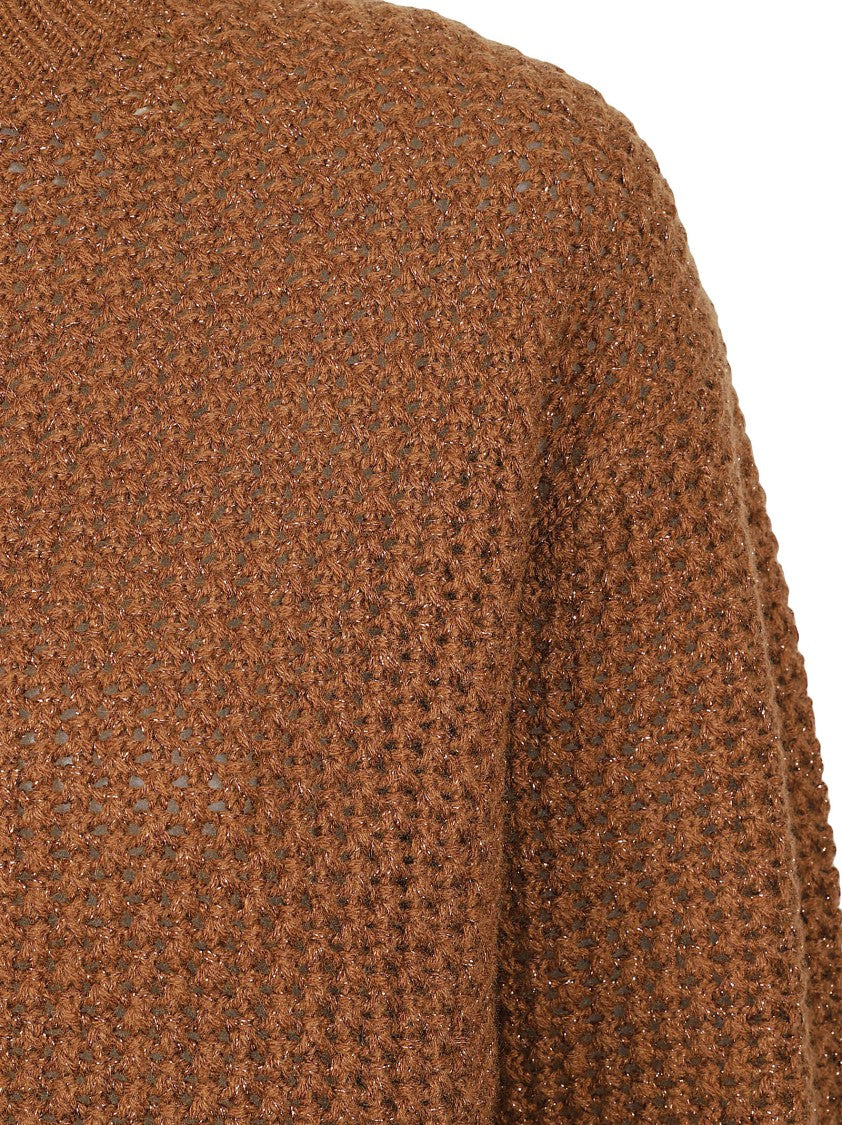 Max Mara Cropped Textured Knit Sweater With High Ribbed Collar