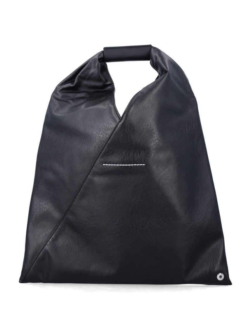 Mm6 By Maison Margiela Triangular Black Handbag With Folded Top Handle And Metallic Logo