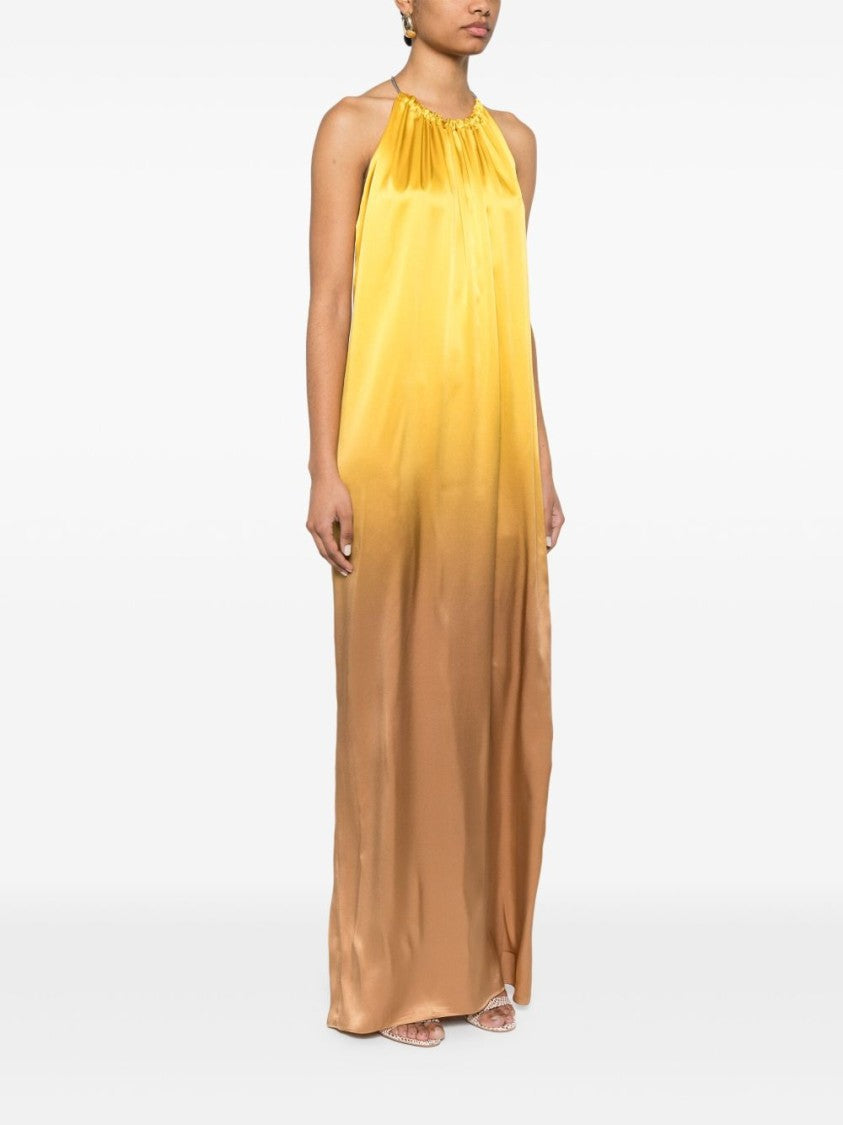 Max Mara Golden Maxi Dress With Halterneck Design
