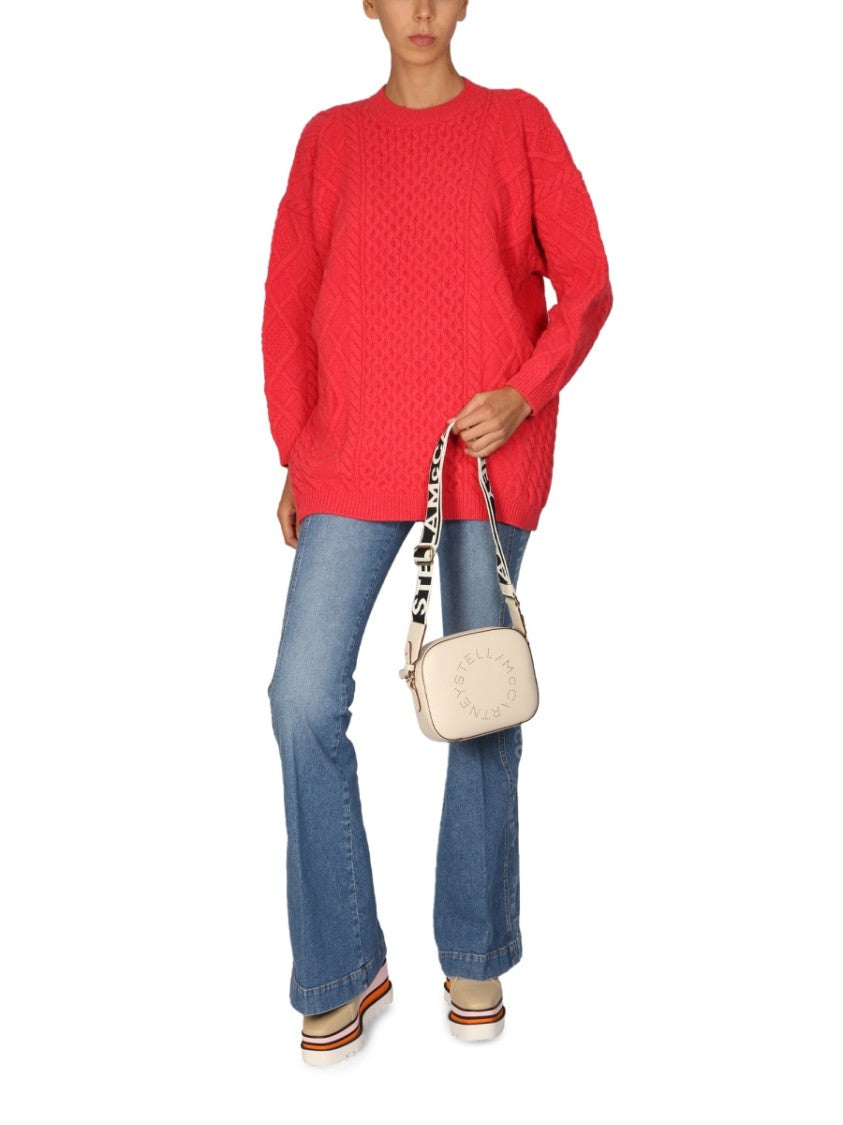Stella Mccartney Textured Cable Knit Wool Crew Neck Sweater