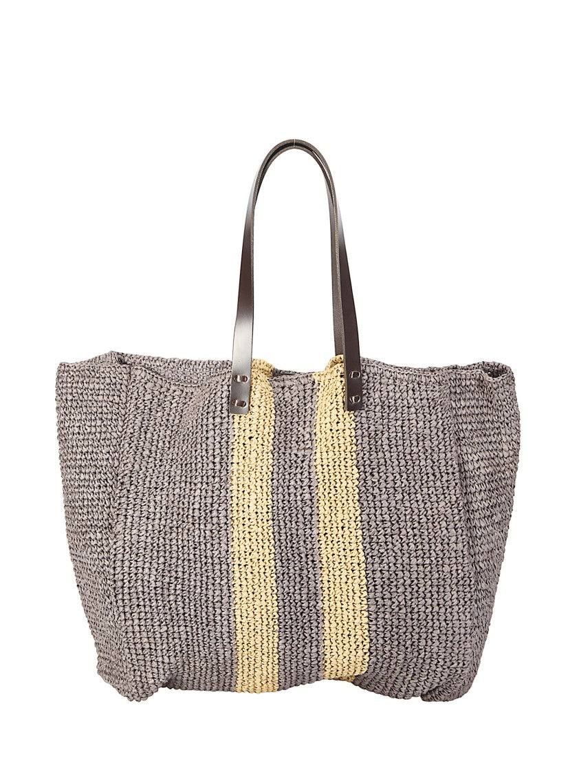 P.A.R.O.S.H. Natural Raffia Bag With Leather Handles