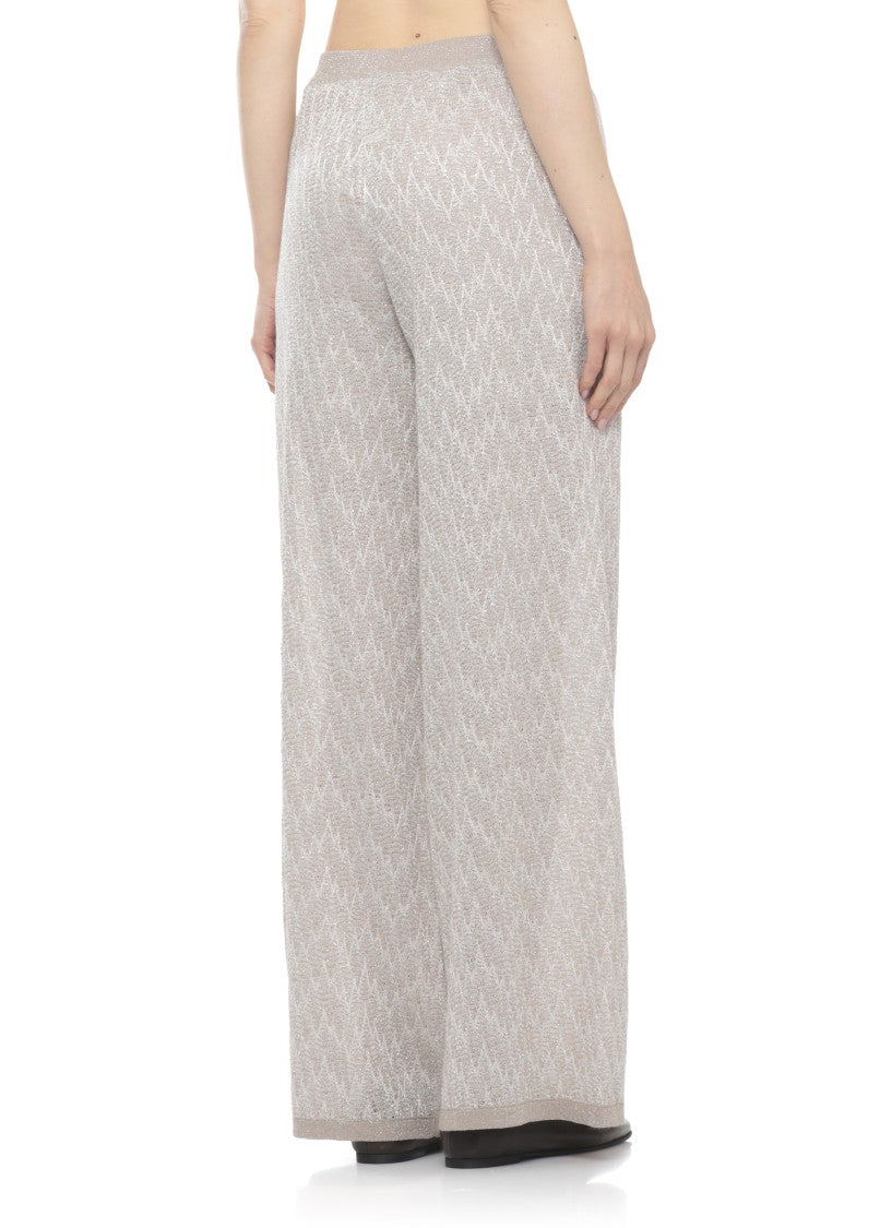 D. Exterior Beige Lurex Viscose Palazzo Wide-Leg Pants
